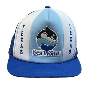 Vintage 1988 Sea World Texas Trucker Hat with SnapBack Blue White - Shamu